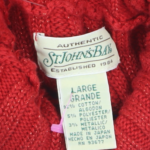 St. John's Bay Women's Red Roll Neck Cotton Knit Jumper Size L