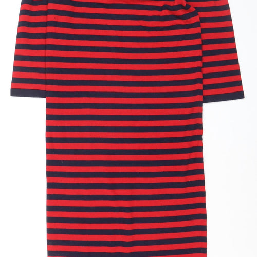 Esprit Women Red Navy Stripe Shift Dress Size S Cotton Stretch