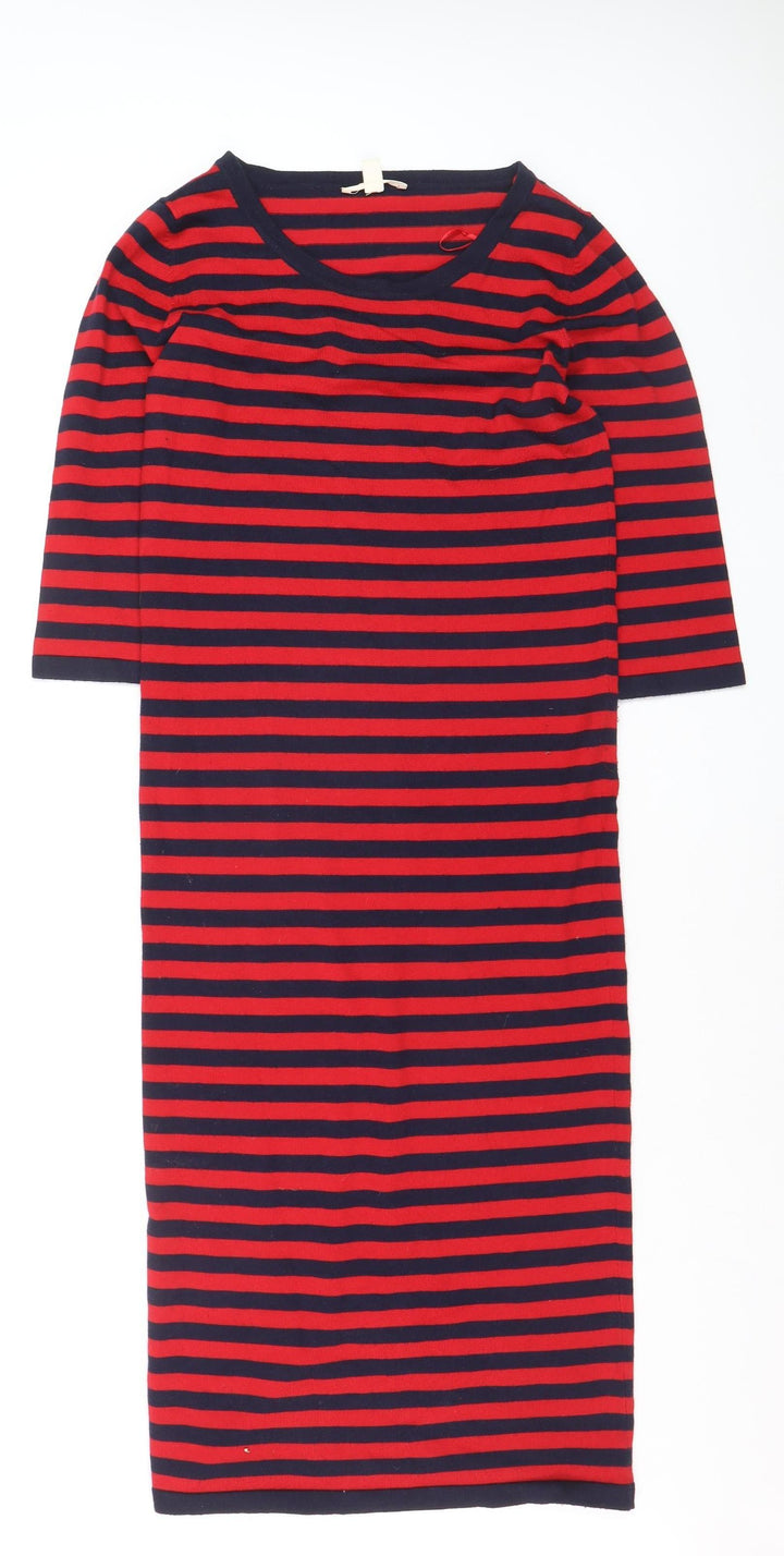 Esprit Women Red Navy Stripe Shift Dress Size S Cotton Stretch