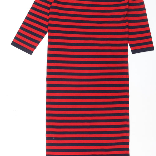 Esprit Women Red Navy Stripe Shift Dress Size S Cotton Stretch