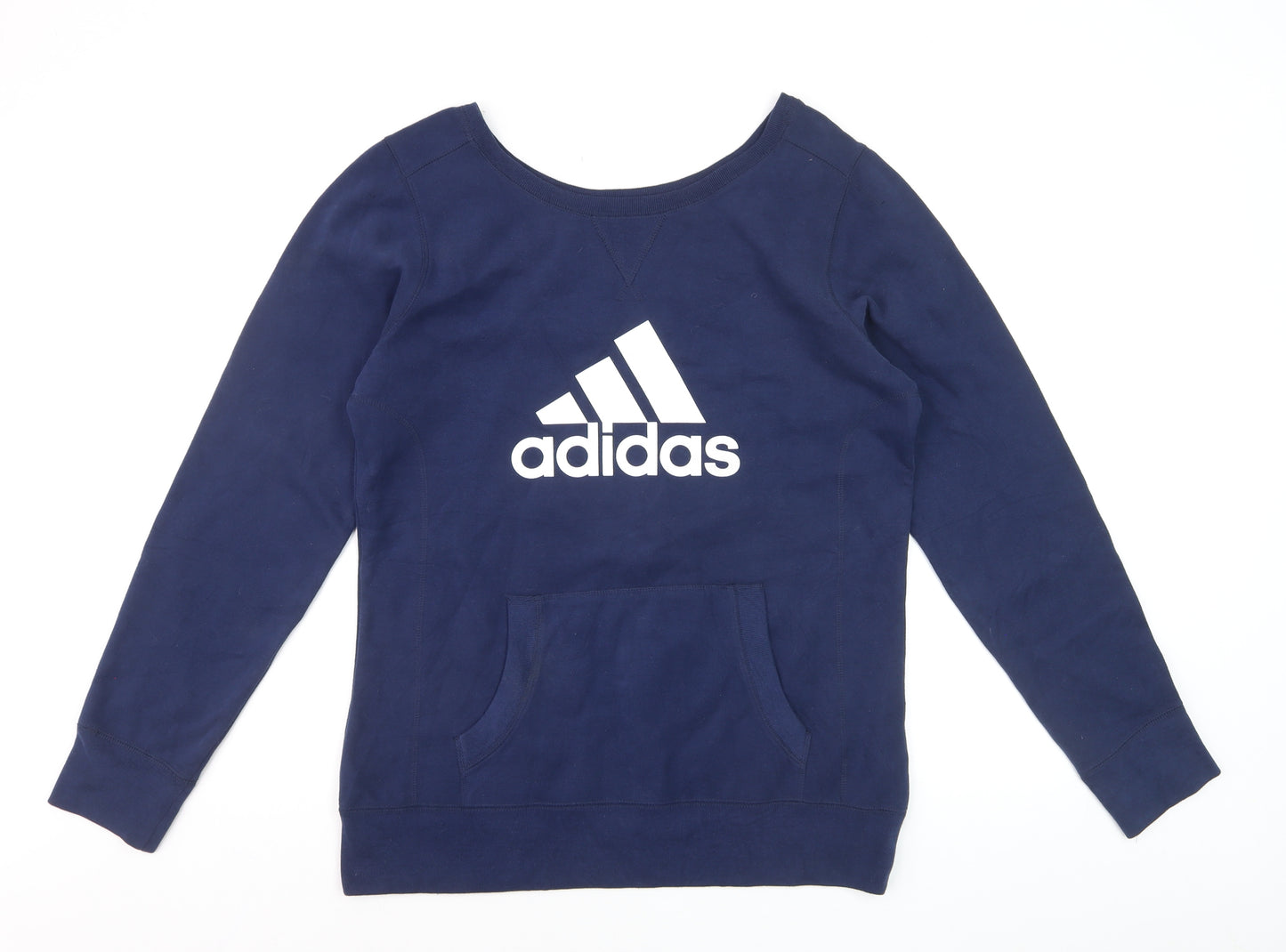 Adidas Womens Navy Blue Pullover Sweatshirt L Logo Pocket Casual