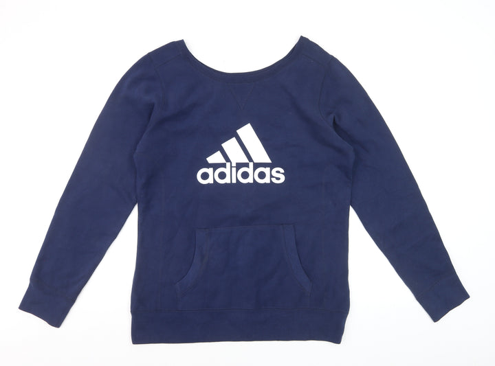 Adidas Womens Navy Blue Pullover Sweatshirt L Logo Pocket Casual
