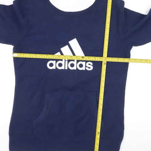 Adidas Womens Navy Blue Pullover Sweatshirt L Logo Pocket Casual