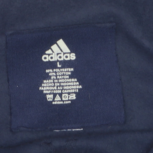 Adidas Womens Navy Blue Pullover Sweatshirt L Logo Pocket Casual