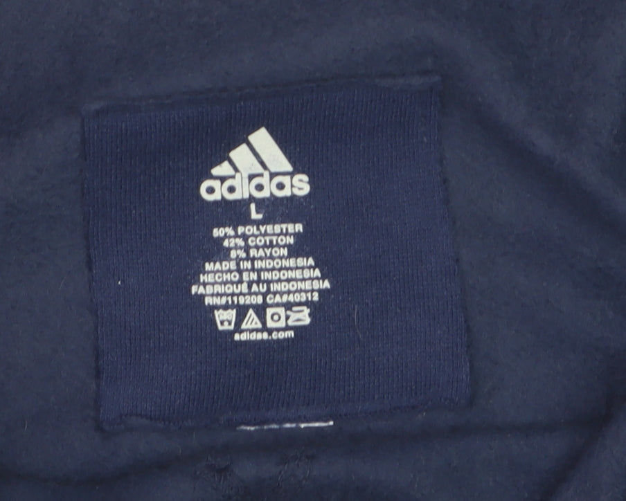 Adidas Womens Navy Blue Pullover Sweatshirt L Logo Pocket Casual