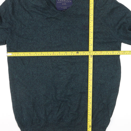 Superdry Men's Green V-Neck Knit Jumper Size L Cotton Blend