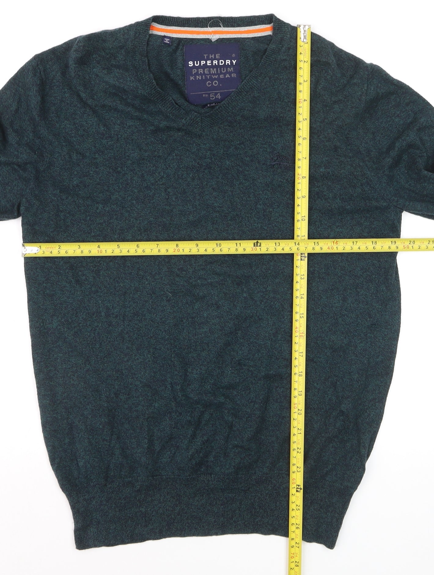 Superdry Men's Green V-Neck Knit Jumper Size L Cotton Blend