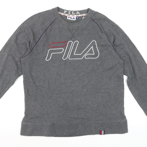 FILA Men's Grey Logo Pullover Sweatshirt M Regular Fit