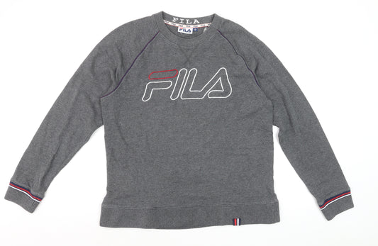 FILA Men's Grey Logo Pullover Sweatshirt M Regular Fit
