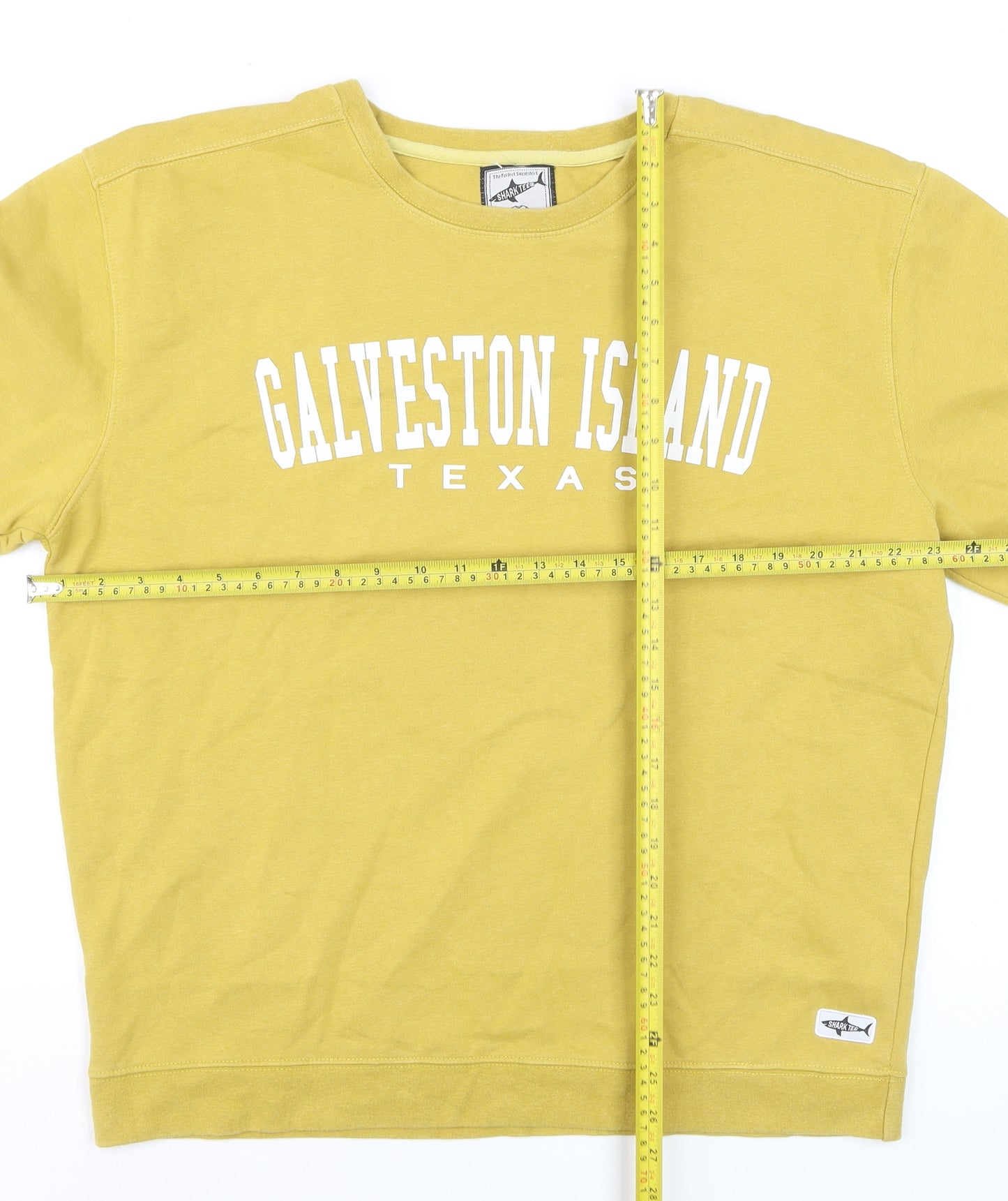 Shark Tee Men's Yellow Galveston Island Texas Pullover Sweatshirt L