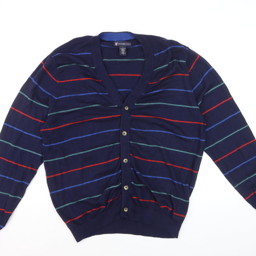 Oxford Golf Men's Blue Striped Merino Wool Cardigan L