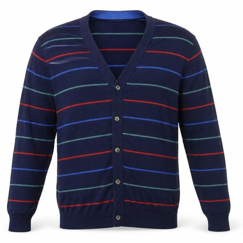 Oxford Golf Men's Blue Striped Merino Wool Cardigan L