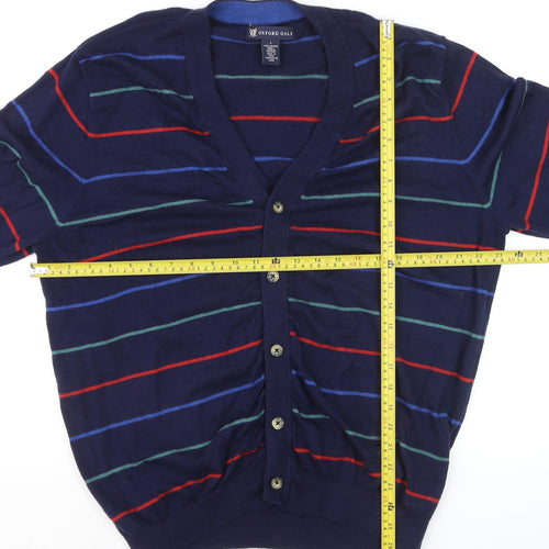 Oxford Golf Men's Blue Striped Merino Wool Cardigan L