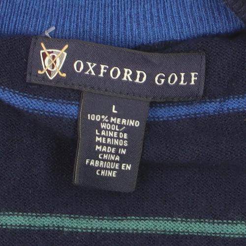 Oxford Golf Men's Blue Striped Merino Wool Cardigan L