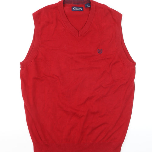 Chaps Men's Red Cotton V-Neck Sleeveless Vest Jumper Size M