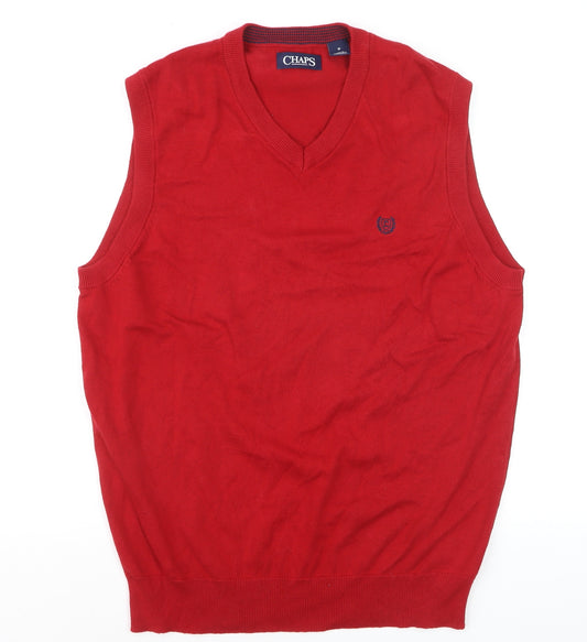 Chaps Men's Red Cotton V-Neck Sleeveless Vest Jumper Size M