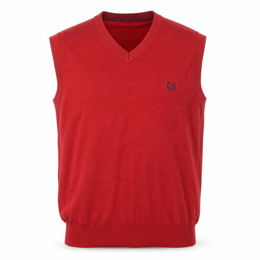Front view of Chaps Men's Red Cotton V-Neck Sleeveless Vest Jumper, size M
