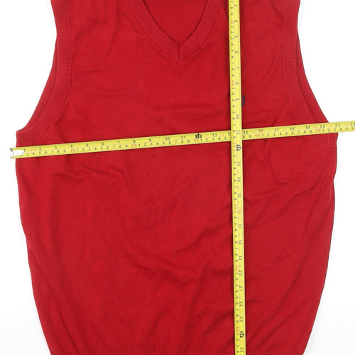 Chaps Men's Red Cotton V-Neck Sleeveless Vest Jumper Size M