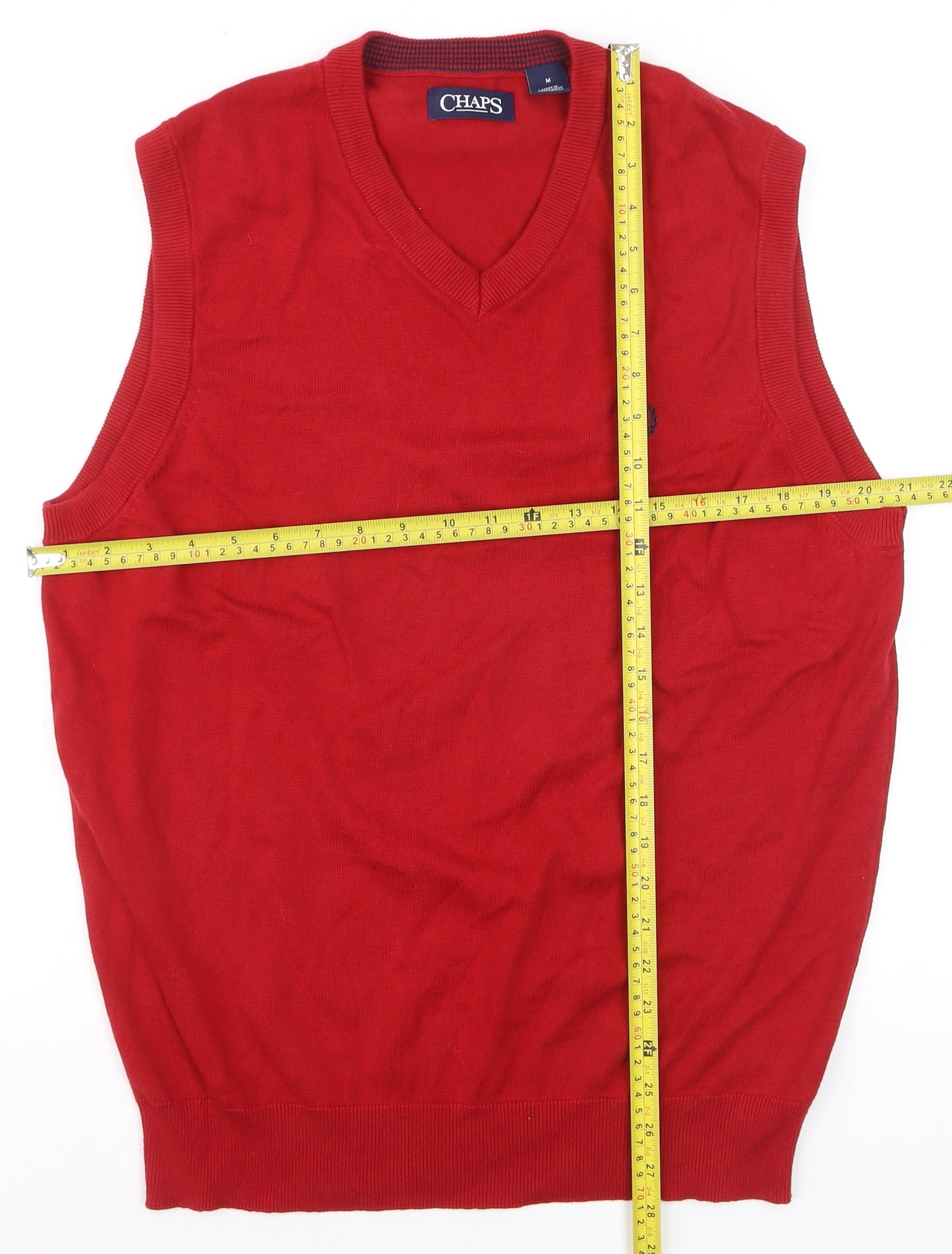 Chaps Men's Red Cotton V-Neck Sleeveless Vest Jumper Size M