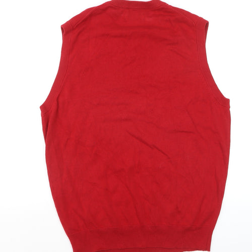 Chaps Men's Red Cotton V-Neck Sleeveless Vest Jumper Size M