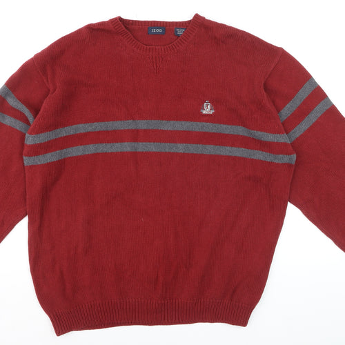 IZOD Men's Red Cotton Crew Neck Striped Pullover Jumper L