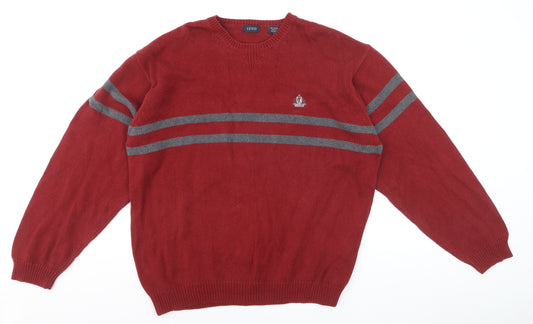 IZOD Men's Red Cotton Crew Neck Striped Pullover Jumper L