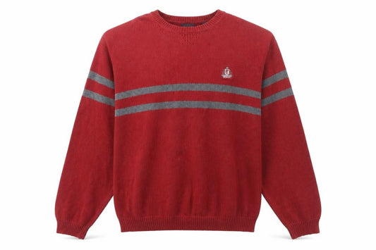 Front view of IZOD Men's Red Cotton Crew Neck Striped jumper L