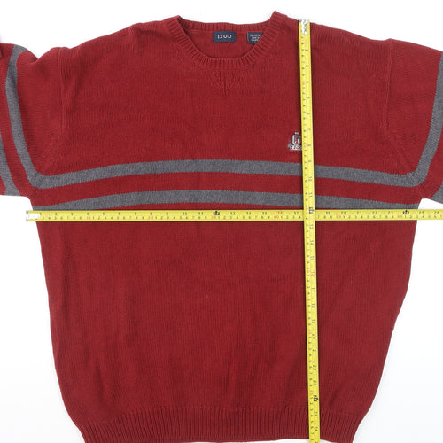 IZOD Men's Red Cotton Crew Neck Striped Pullover Jumper L