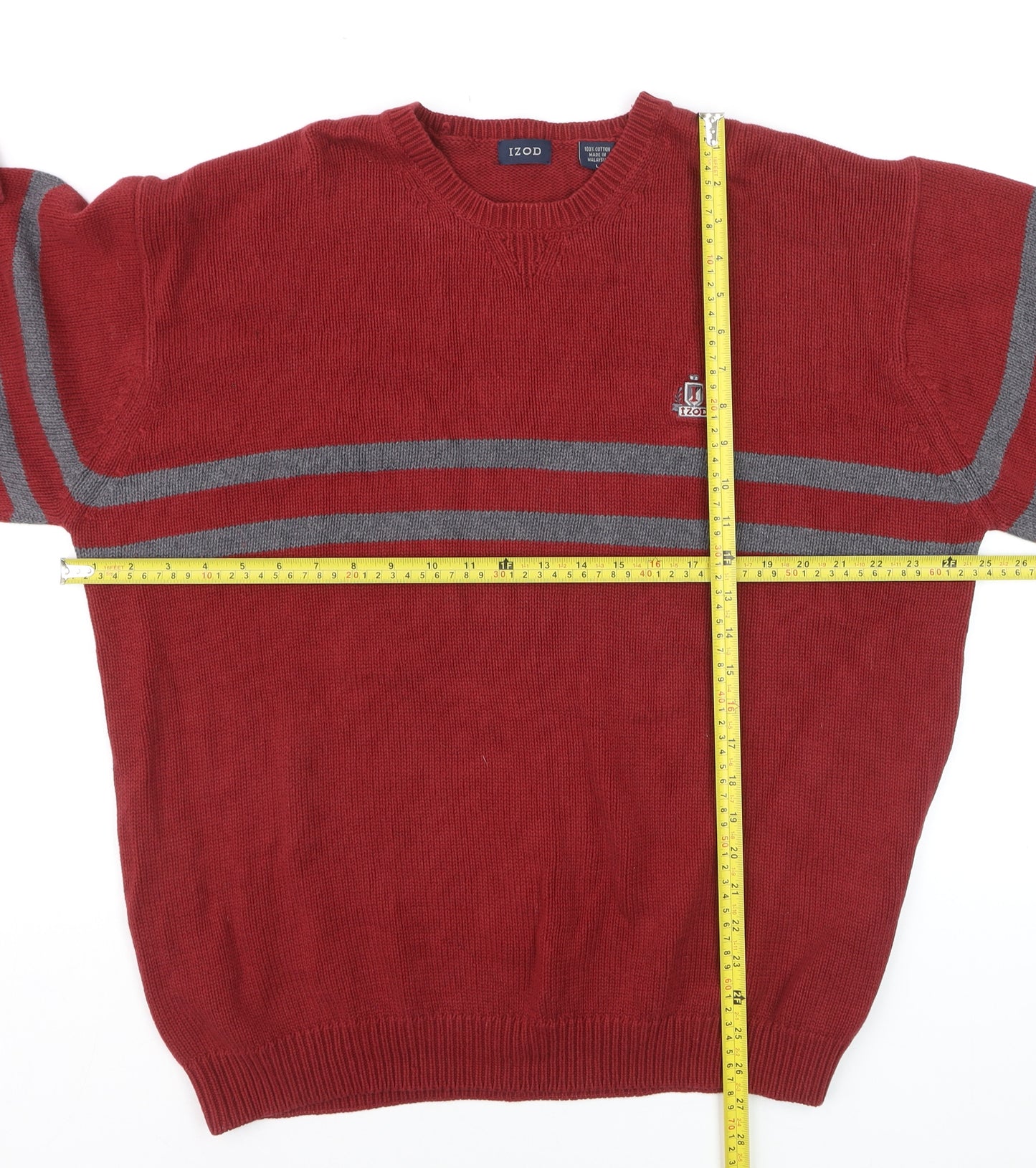 IZOD Men's Red Cotton Crew Neck Striped Pullover Jumper L