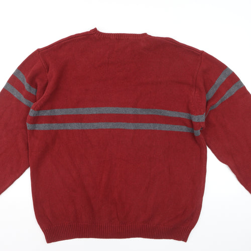 IZOD Men's Red Cotton Crew Neck Striped Pullover Jumper L