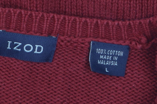 IZOD Men's Red Cotton Crew Neck Striped Pullover Jumper L