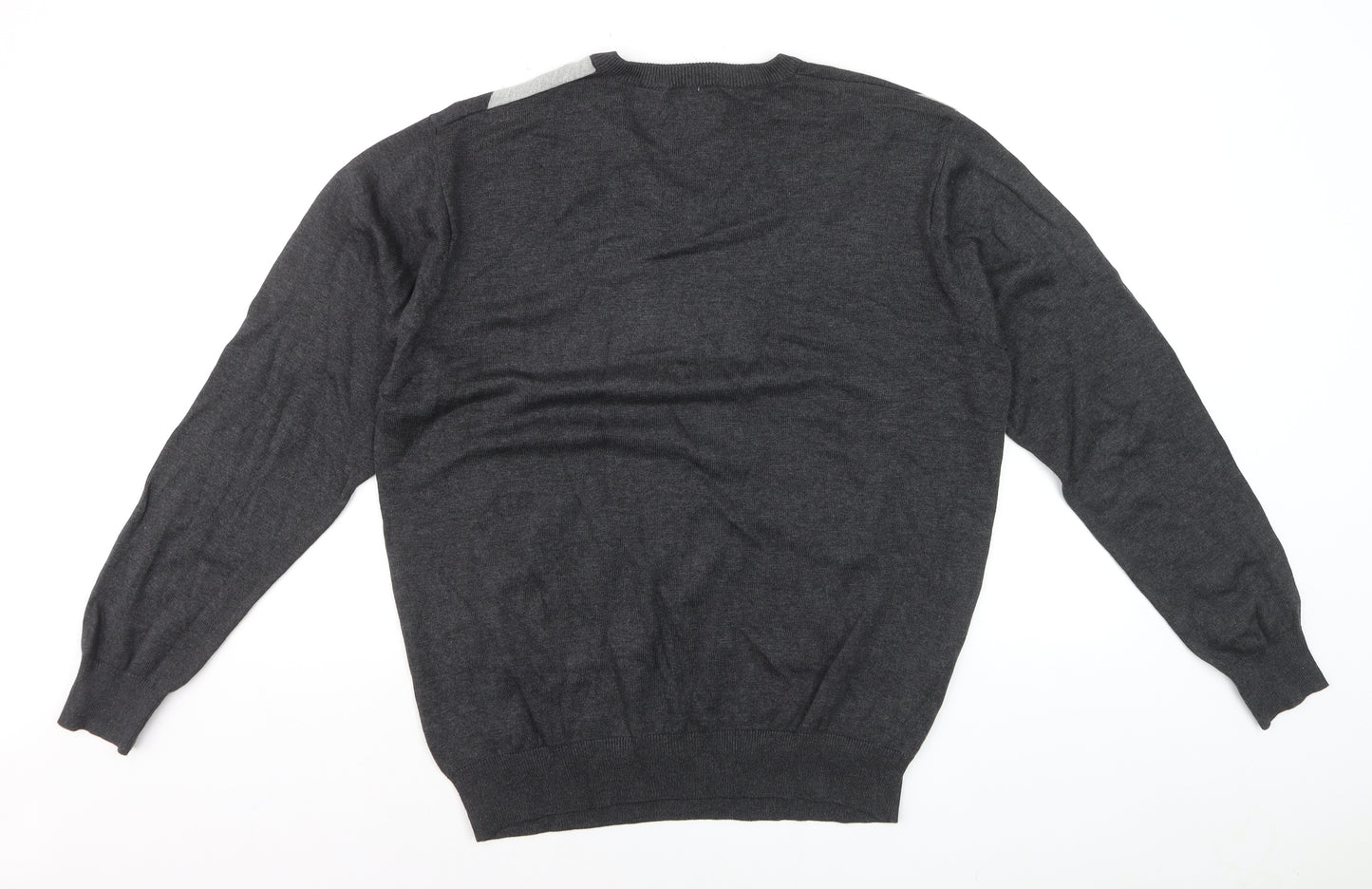 Greg Norman Men's Grey Striped V-Neck Cotton Pullover Jumper M