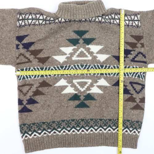 Christopher & Banks Men's Brown Aztec Wool Blend Roll Neck Jumper Size S