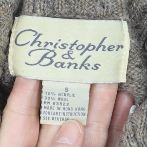 Christopher & Banks Men's Brown Aztec Wool Blend Roll Neck Jumper Size S
