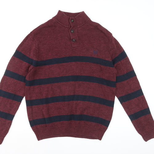 Chaps Men's Red Striped Cotton Henley Jumper Size L