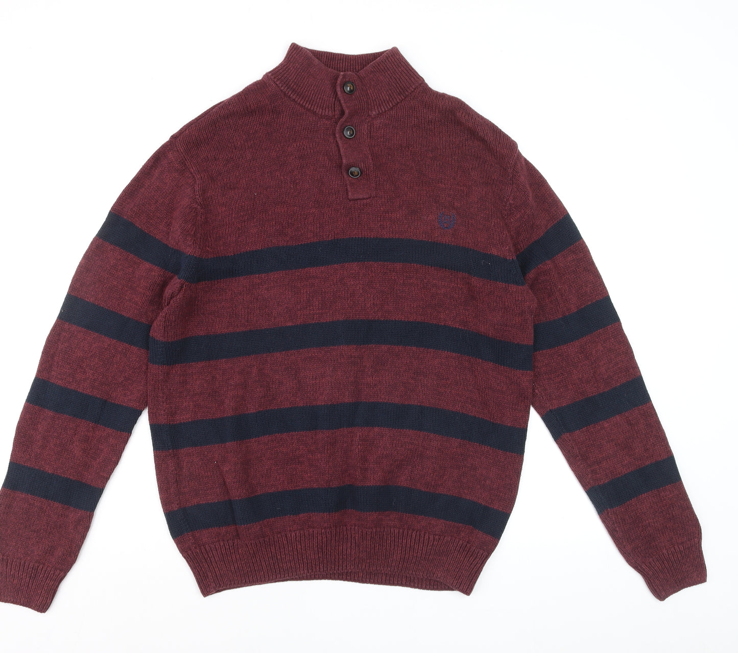 Chaps Men's Red Striped Cotton Henley Jumper Size L