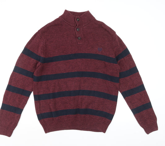 Chaps Men's Red Striped Cotton Henley Jumper Size L