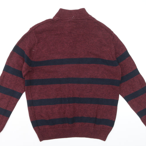 Chaps Men's Red Striped Cotton Henley Jumper Size L