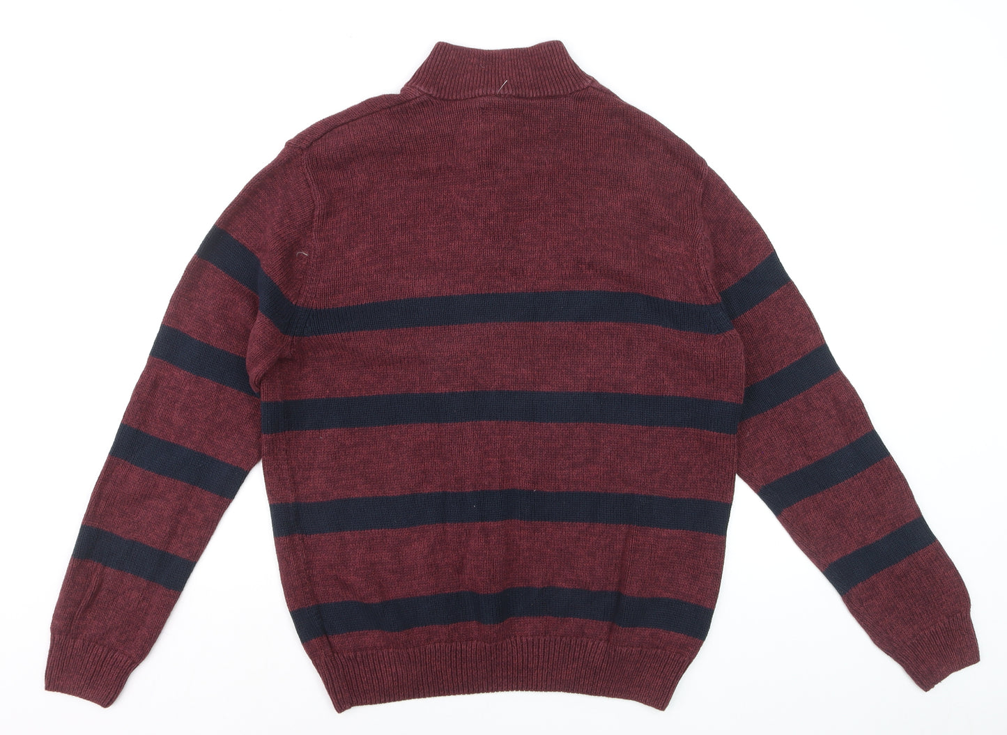 Chaps Men's Red Striped Cotton Henley Jumper Size L