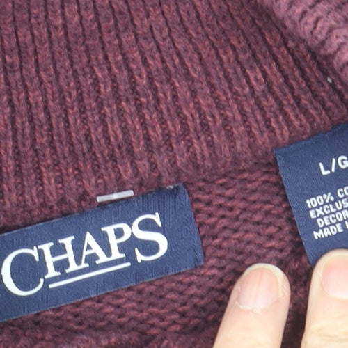 Chaps Men's Red Striped Cotton Henley Jumper Size L