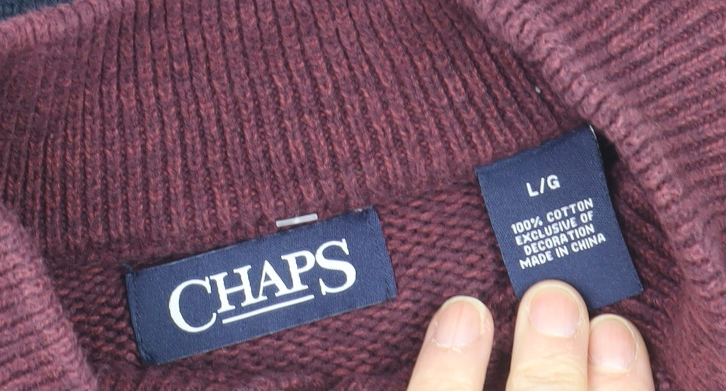 Chaps Men's Red Striped Cotton Henley Jumper Size L