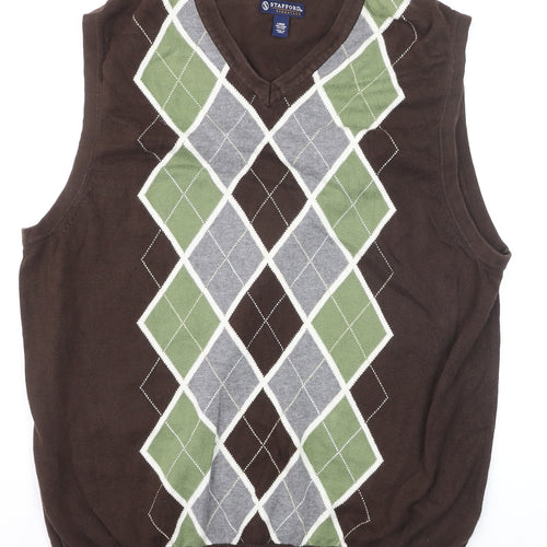 Stafford Men's Brown Argyle Cotton V-Neck Sweater Vest Size L