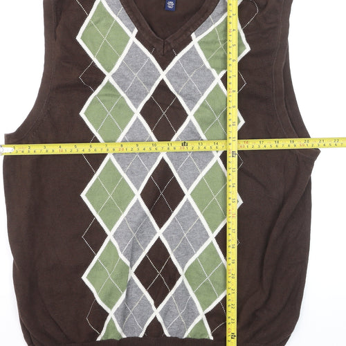Stafford Men's Brown Argyle Cotton V-Neck Sweater Vest Size L