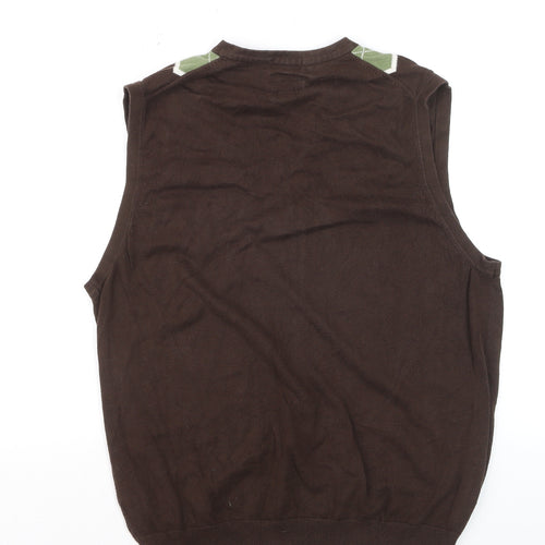 Stafford Men's Brown Argyle Cotton V-Neck Sweater Vest Size L