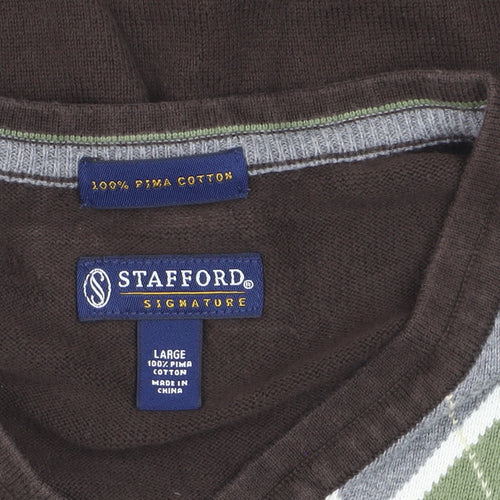 Stafford Men's Brown Argyle Cotton V-Neck Sweater Vest Size L