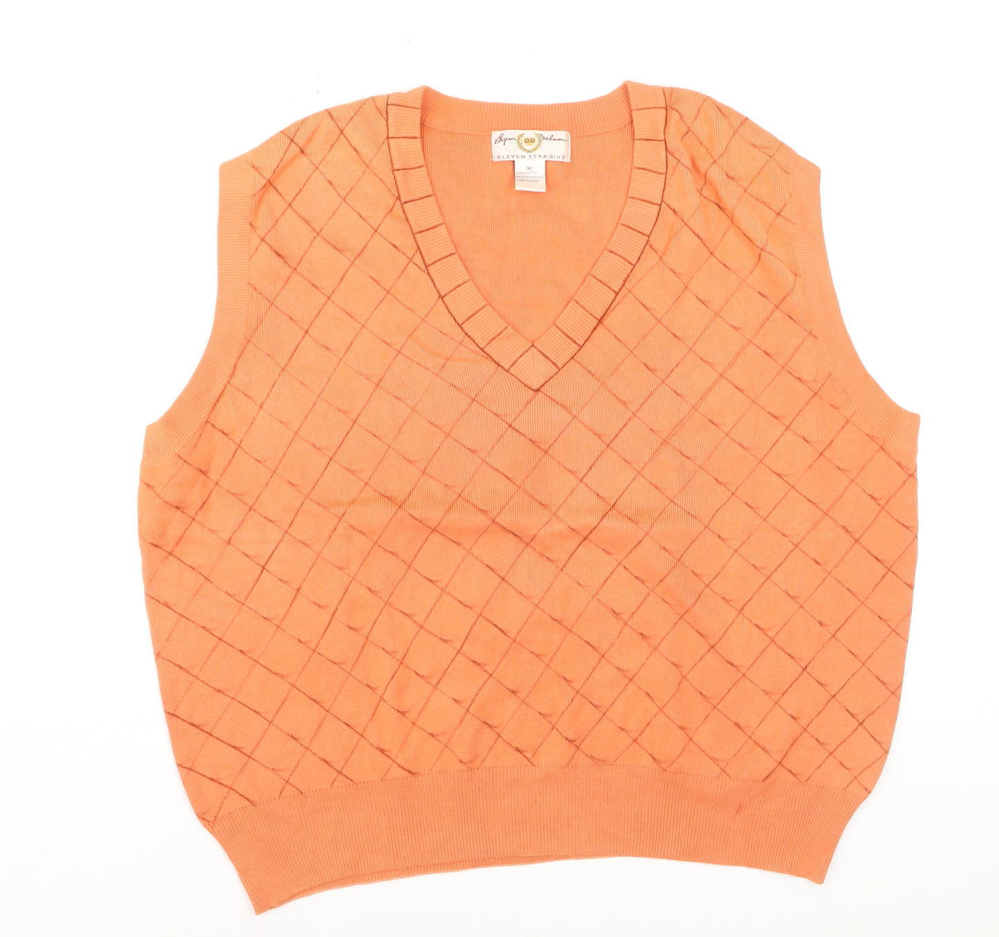 Byron Nelson Men’s Orange Cotton Argyle V-Neck Golf Vest XL