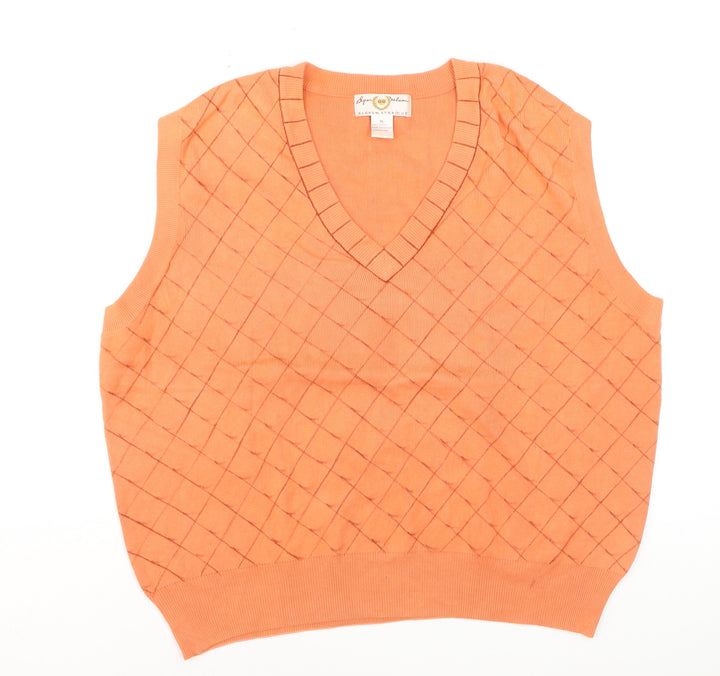 Byron Nelson Men’s Orange Cotton Argyle V-Neck Golf Vest XL