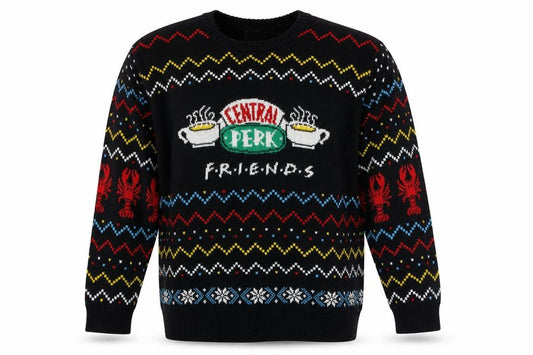 Front view of F.R.I.E.N.D.S Men's Black XL Cotton Christmas Jumper Sweater