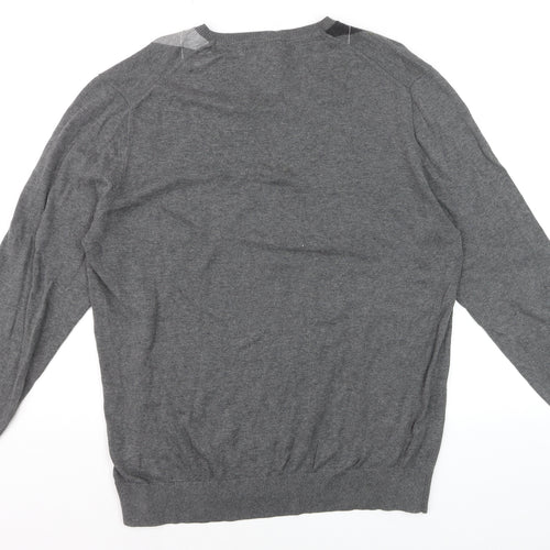 Claiborne Men's Grey Argyle V-Neck Cotton Jumper Size L