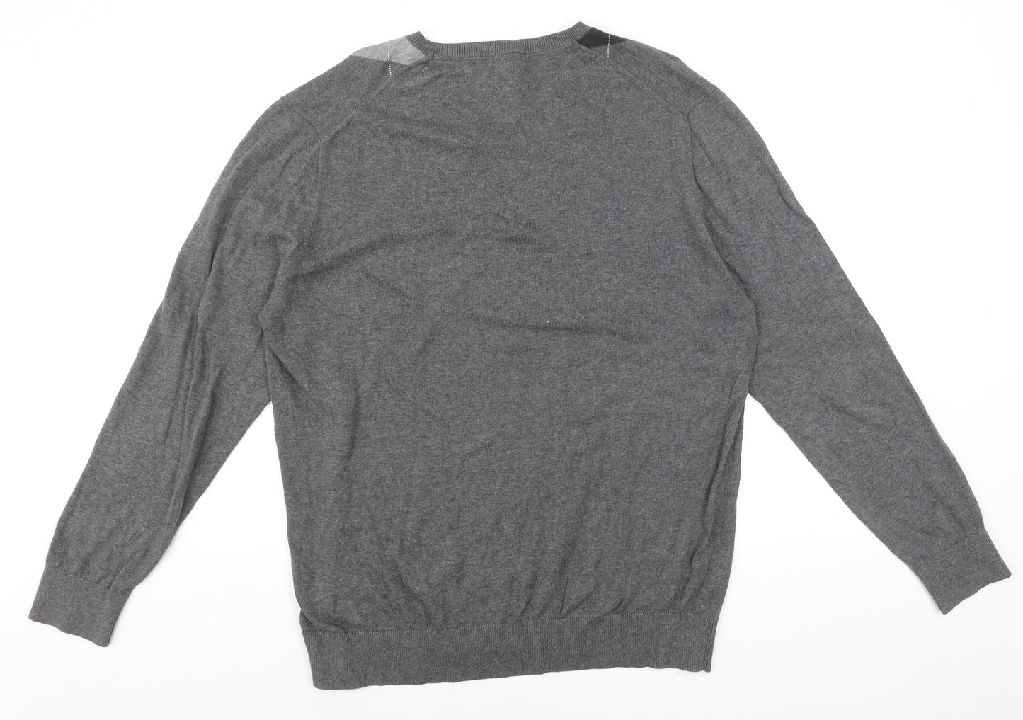 Claiborne Men's Grey Argyle V-Neck Cotton Jumper Size L